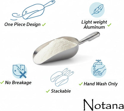 Aluminum Utility Scoop with Contoured Handle for Ice, Flour, Sugar, Grains, Candy, and Dry Goods - 5 oz Durable One-Piece Cast Aluminum Scoop with Comfortable Grip for Kitchen, and Bar