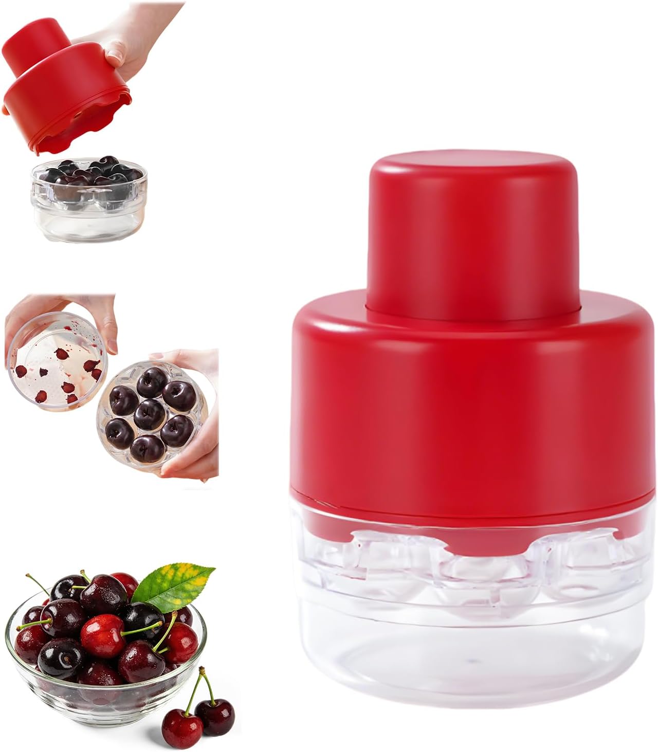7-IN-1 Large Cherry Pitter Tool - Portable Cherry Corer Pitter With Ergonomic Push Design - Easy to Use for Making Cherry Jam - Pit 7 Cherries at Once, Saving Time & Effort - Red