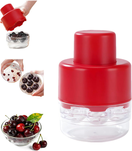 7-IN-1 Large Cherry Pitter Tool - Portable Cherry Corer Pitter With Ergonomic Push Design - Easy to Use for Making Cherry Jam - Pit 7 Cherries at Once, Saving Time & Effort - Red
