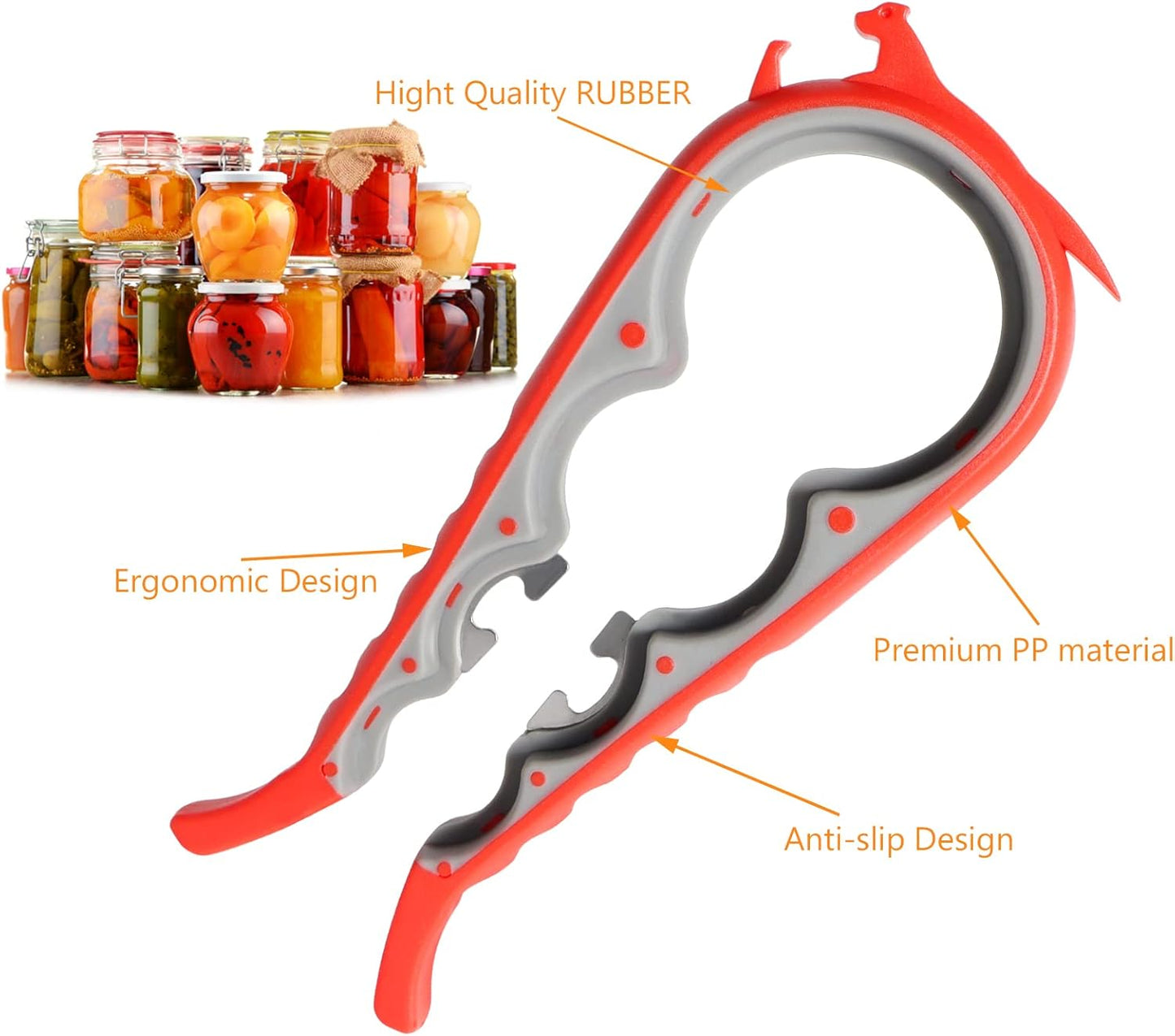 Jar Opener, 5 in 1 Multi Function Can Opener Bottle Opener Kit with Silicone Handle Easy to Use for Children, Elderly and Arthritis Sufferers (Apple Red）
