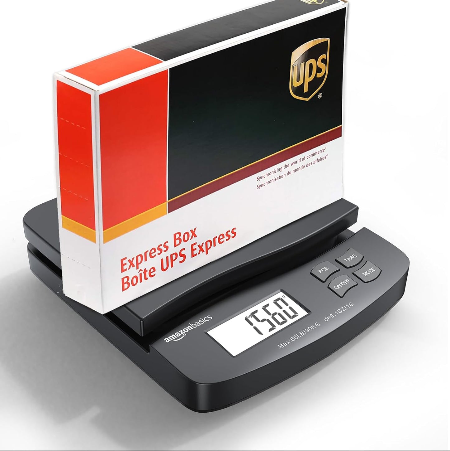 Amazon Basics Digital Postal Shipping Scale with Tare Function, AC Adapter, 65 lb Capacity, 0.1 oz Readability, LCD Display, Black