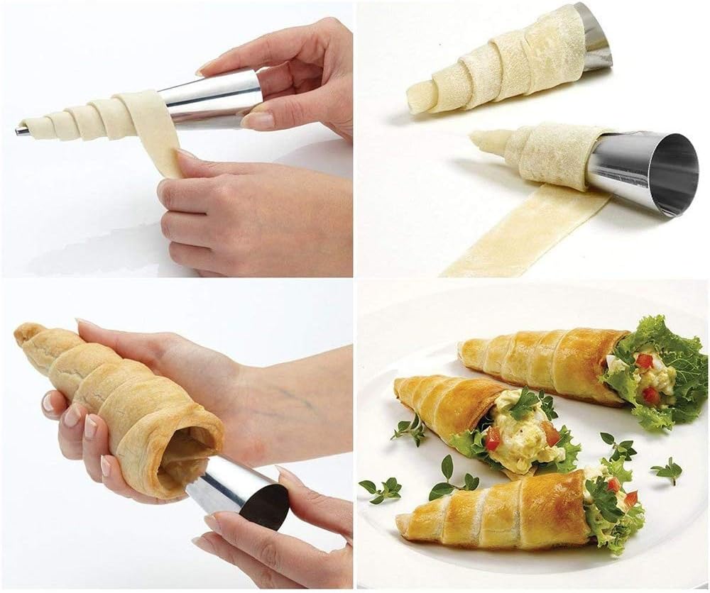 Non-stick Cream Cannoli Tubes, FantasyDay 12 Pcs Stainless Steel Baking Cones Pastry Roll Horn Croissant Mold Cannoli Shells with 1 Clean Brush - Pastry Baking Set for Christmas Cake Anniversary Party