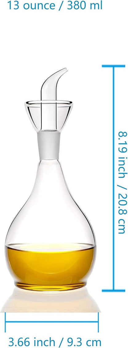 13ounce/ 380 ml Clear Glass Olive Oil Dispenser Bottle - Oil & Vinegar Cruet with Pourers and NO Funnel Needed - Olive Oil Carafe Decanter for Kitchen and BBQ