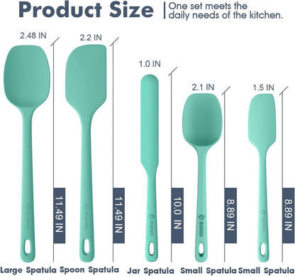 ChefAide 5 Pieces Silicone Spatula Set, Food Grade Rubber Spatula, Upgrade Strong Handle with Ergonomic Grip, Heat Resistant Up to 600°F for Nonstick Cookware, Cooking