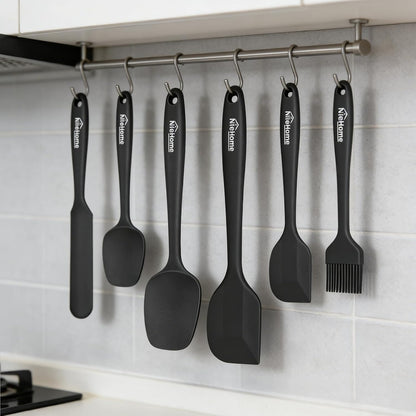 NileHome Silicone Spatula Set, 5 Pieces Food Grade Kitchen Utensils with Silicone Brush Heat Resistant BPA-free Rubber Spatula for Scraping, Baking, Cooking, Mixing—Black