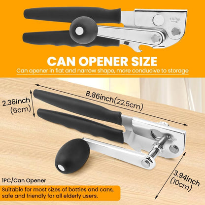 Manual Can Opener, Heavy Duty Ergonomic Design with Folding Crank Handle, Smooth Edge Cutting for Home & Commercial Use, Senior-Friendly, Durable Stainless Steel Construction