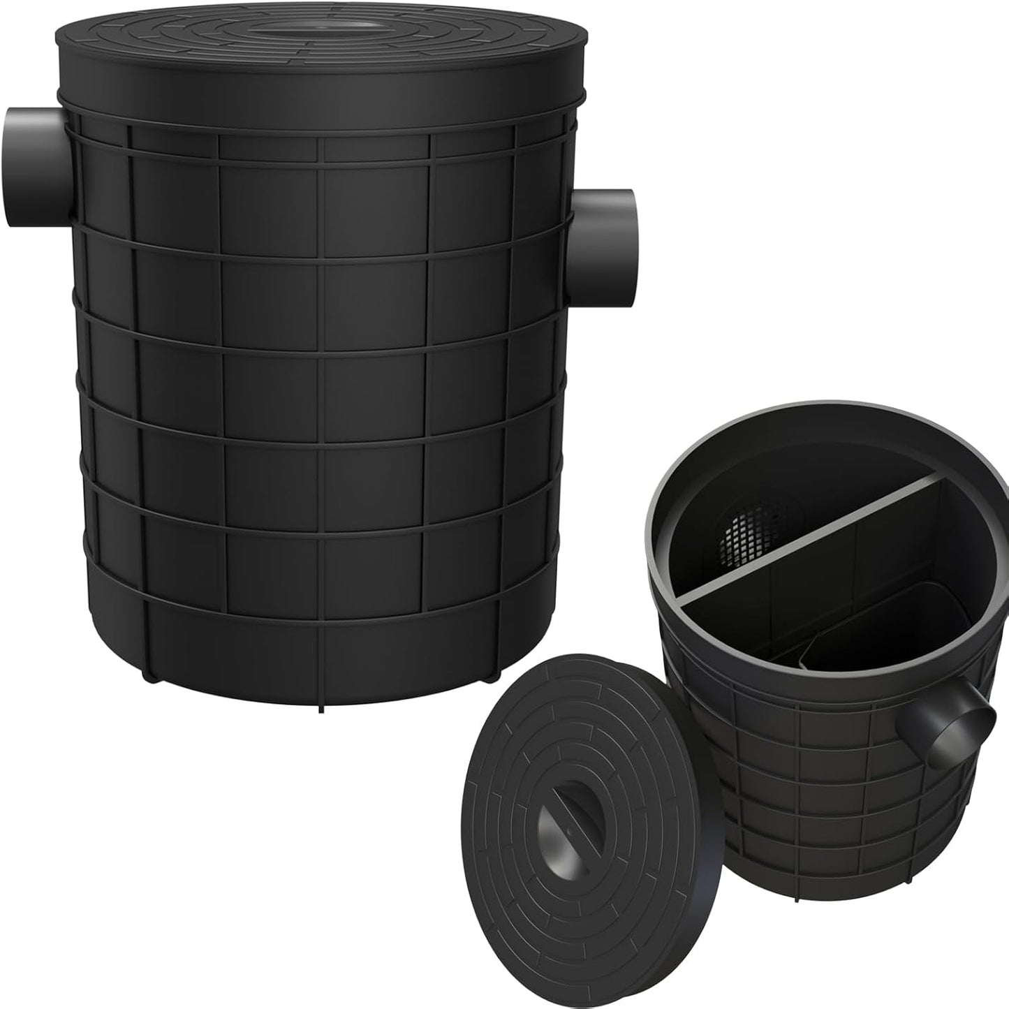 Grease Trap Commercial, Lightweight PE Plastic Grease Interceptor Trap Side Inlet Waste Oil Water Separator for Kitchen Sink Restaurant Wastewater Easy Install (Round-315-110-110)