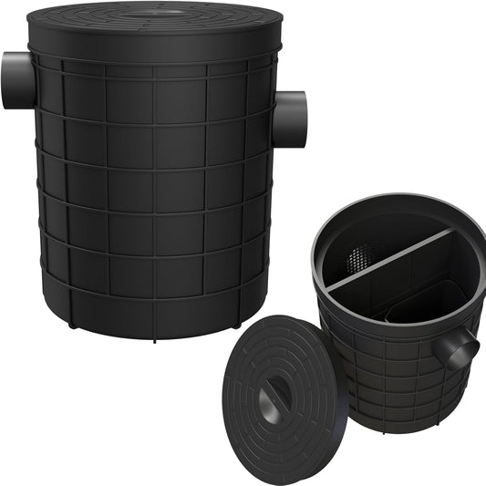 Grease Trap Commercial, Lightweight PE Plastic Grease Interceptor Trap Side Inlet Waste Oil Water Separator for Kitchen Sink Restaurant Wastewater Easy Install (Round-315-110-110)