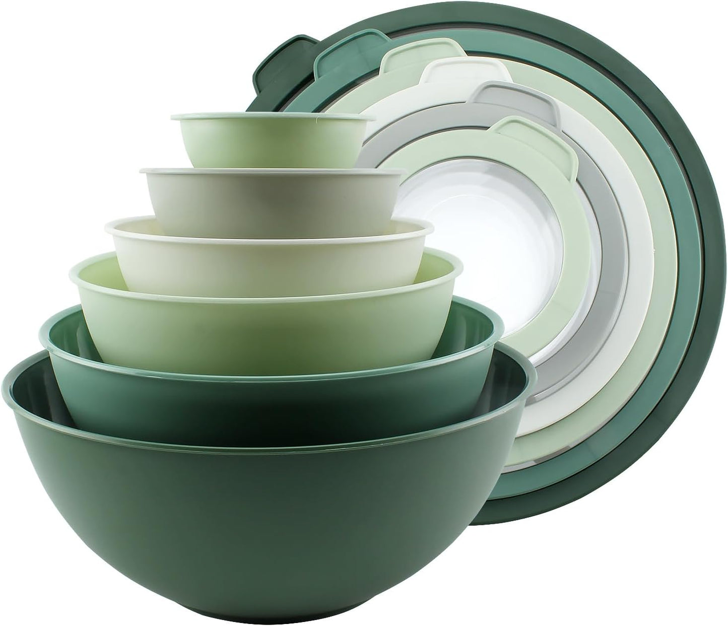 COOK WITH COLOR Mixing Bowls with Lids - 12 Piece Plastic Nesting Bowls Set includes 6 Prep Bowls and 6 Lids, Microwave Safe Mixing Bowl Set, Sage Embossed - Colors A