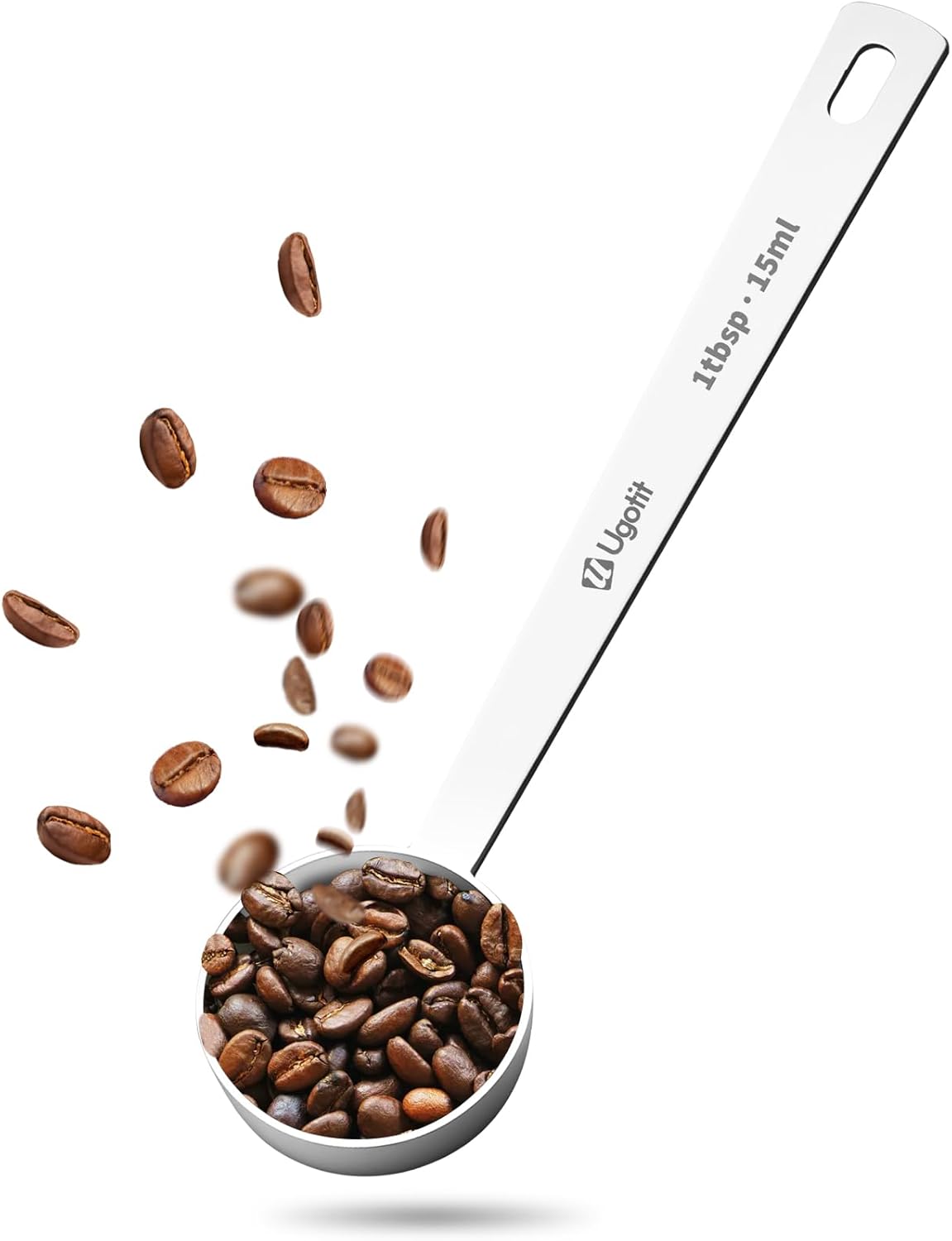 Ugotit Coffee Scoop for Ground Coffee, Long Handle Measuring Spoon for Protein Powder, Baking, 2 Tablespoon 18/8 Stainless Steel Coffee Scoop,Hanging Hole