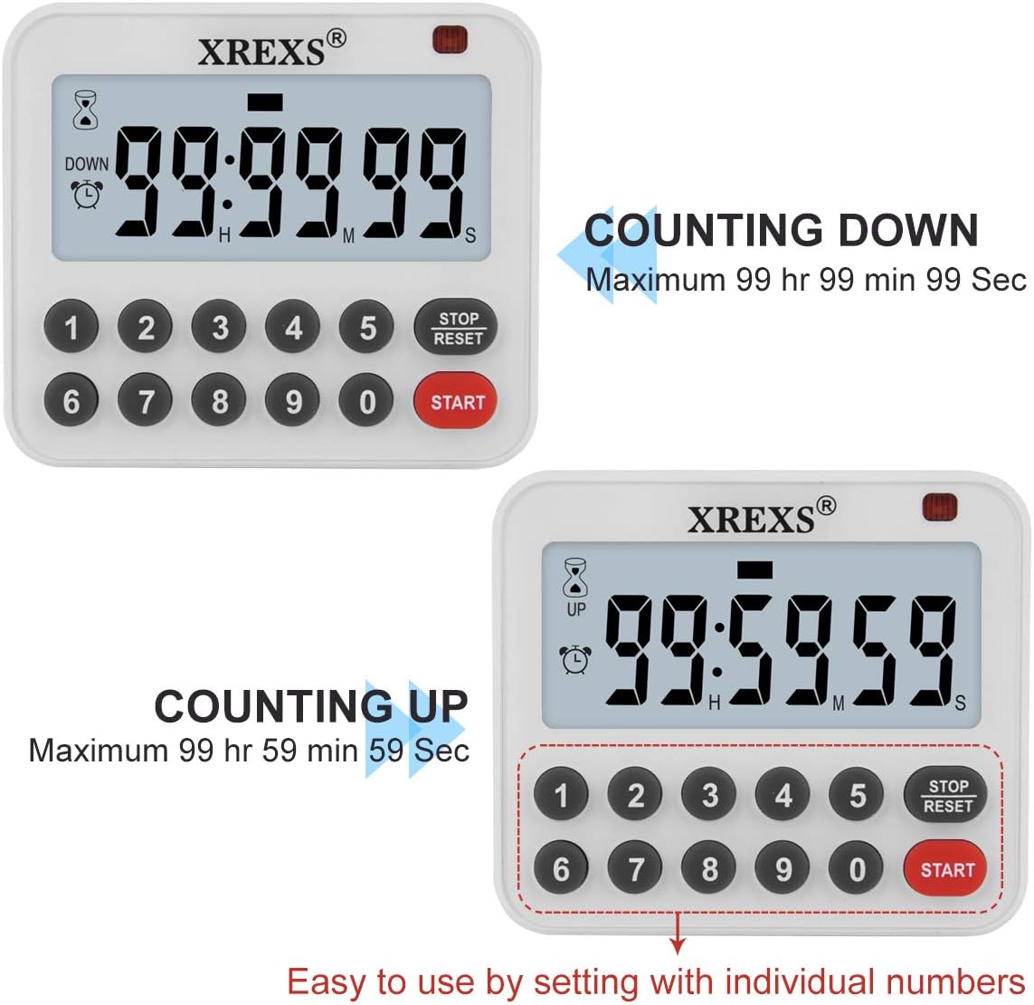 XREXS Digital Kitchen Timer Magnetic Countdown Up Cooking Loud Alarm and Mute Optional, Magnet and Stand, Large Display Classroom Timer for Teachers (2 Batteries Included) Upgraded Version