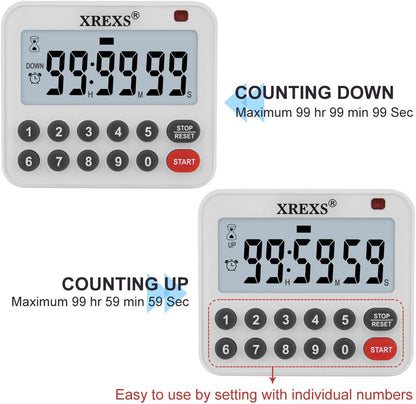 XREXS Digital Kitchen Timer Magnetic Countdown Up Cooking Loud Alarm and Mute Optional, Magnet and Stand, Large Display Classroom Timer for Teachers (2 Batteries Included) Upgraded Version