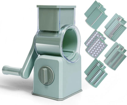 Rotary Cheese Grater with Hand Crank, Multi-Purpose Shredder Slicer with 3 Interchangeable Stainless Steel Blades for Shredding, Slicing, and Grating Cheese, Vegetables, and Fruit (Beige)