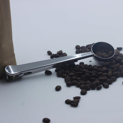 Stainless Steel Coffee Scoop with Clip – 2-in-1 Coffee Measuring Spoon (1 Tbsp) for Ground Coffee, Tea, Protein – Rustproof, Dishwasher Safe, Bag Sealer for Freshness(2 PCS）