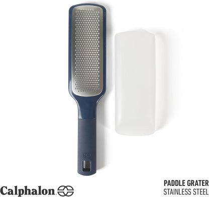 Calphalon Prime Stainless Steel Handheld Grater Lemon Zester W/Cover & Rubber Handle - Navy Blue