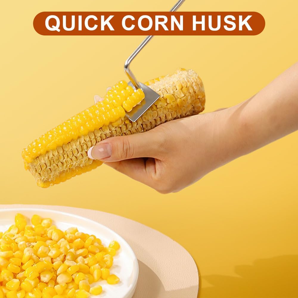 Corn Cob Stripper, 2025 New Stainless Steel Corn Stripping Tool, Fast Corn Peeler for Corn on the Cob Cutter Kernel Remover for Kitchen (1)