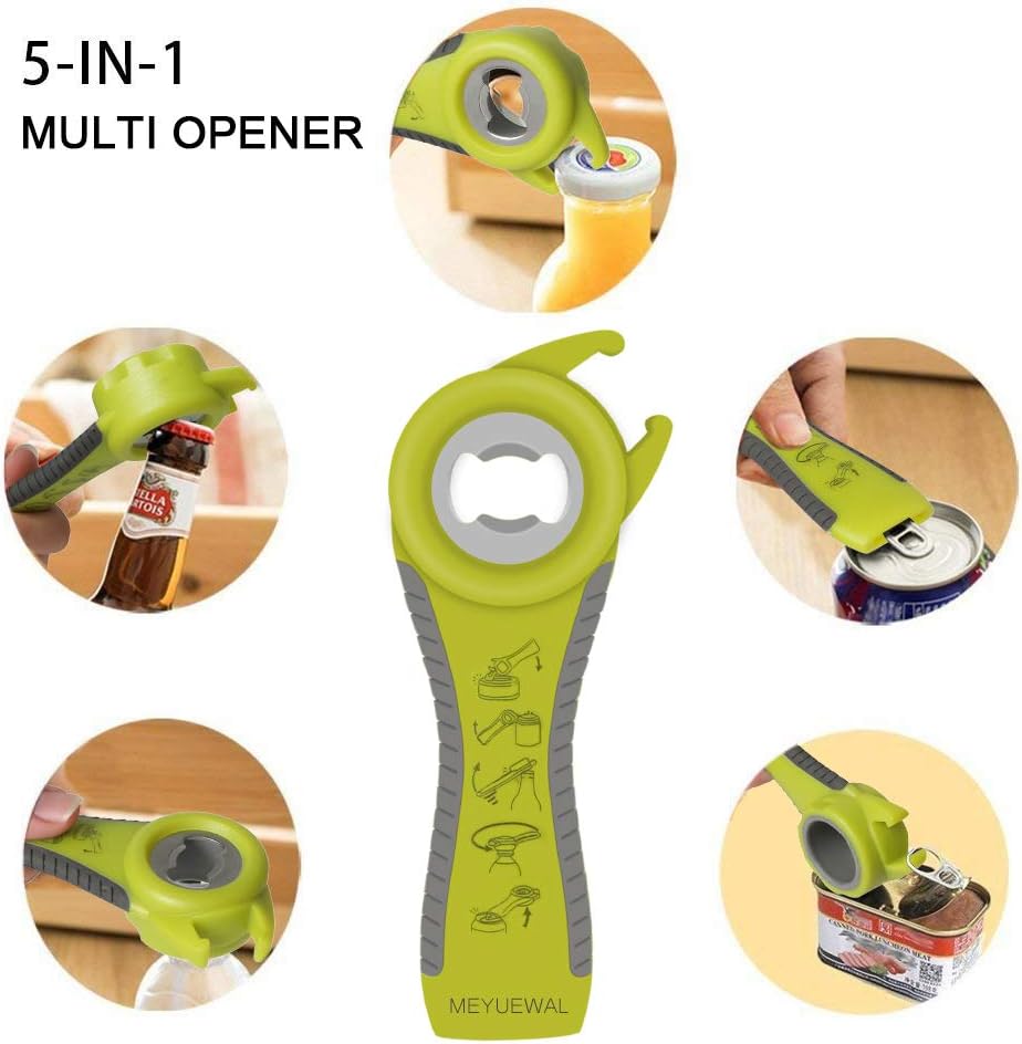 Jar Opener, 5 in 1 Multi Function Can Opener Bottle Opener Kit with Silicone Handle Easy to Use for Children, Elderly and Arthritis Sufferers (Apple Red）