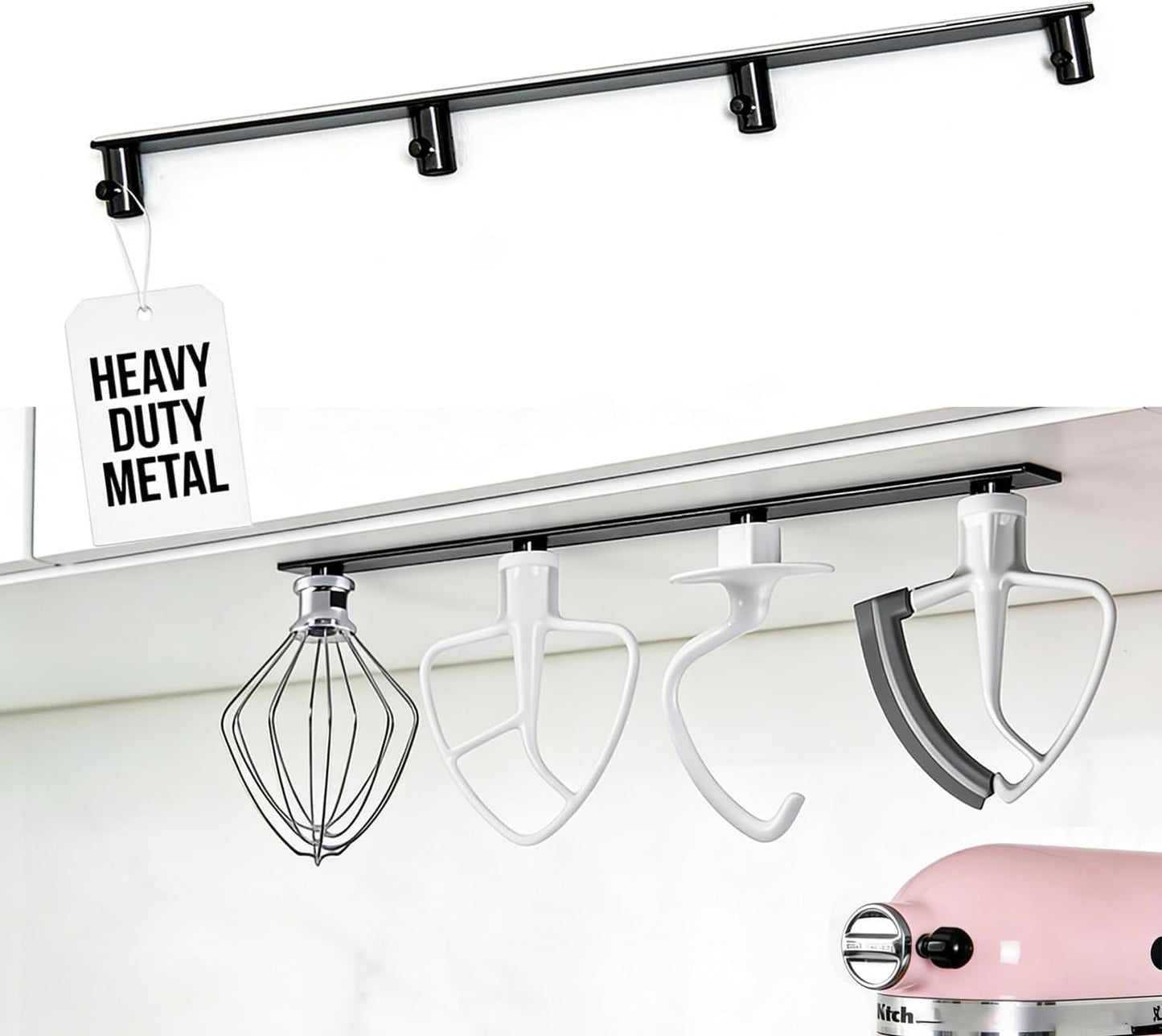 Metal Stand Mixer Attachment Holder Fits for Kitchenaid Mixer Accessories, Under Cabinet Organizers Hangers for Storage Kitchen aid Dough Hook Paddle Beater Whisk Utensil