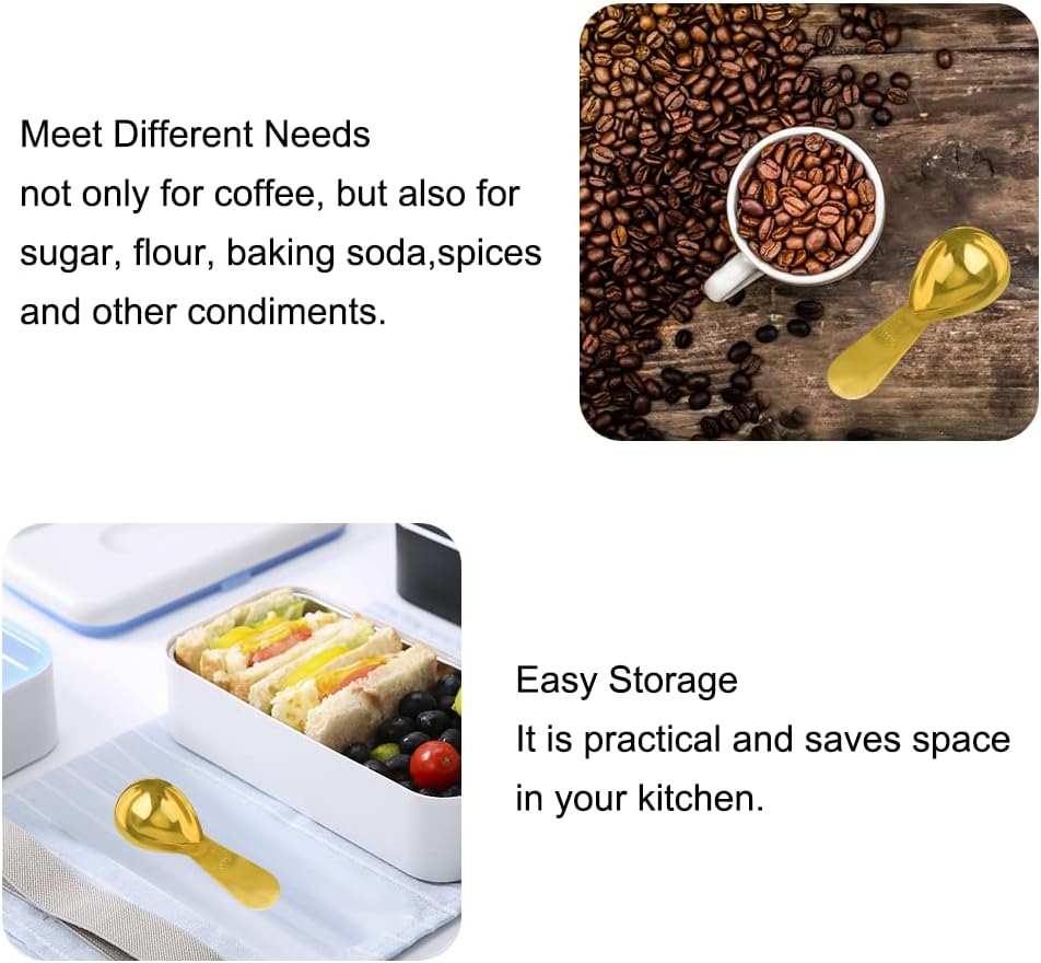 Coffee Scoop, Gold Stainless Steel Coffee Spoons Set, 1 tablespoon (15ml) and 1 tablespoons (30ml) Spoon, Gold Tablespoon Measure Spoon for Coffee, Milk Powder, Fruit Powder, 2 Pack(Long Handle)