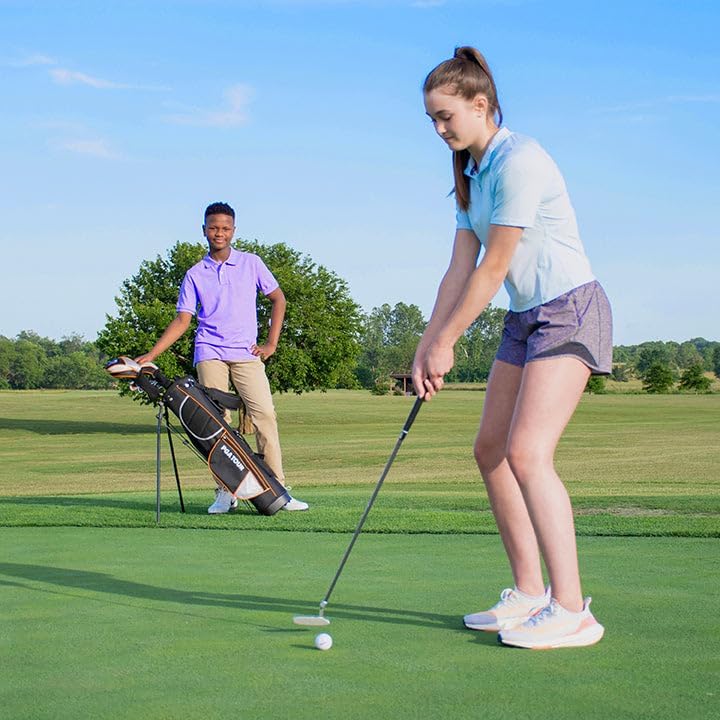 PGA Tour Youth Golf Club Set for Ages 8-12 & 12+ (4’8”–5’10”), Right and Left-Handed Kids Golf Sets – Beginner Junior Golf Clubs with Lightweight Stand Bag, Mallet Putter, Hybrid, Driver
