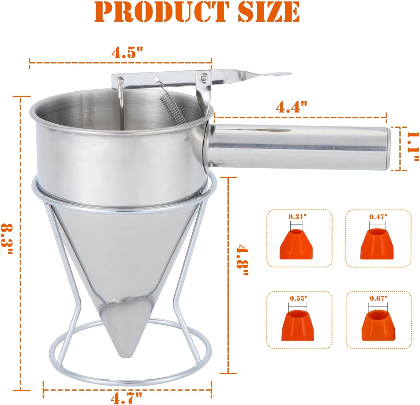 20oz Stainless Steel Pancake Batter Dispenser, Funnel Cake Dispenser with Squeeze Handle and Bracket, Pancake Dispenser for Pancakes, Cupcakes, Takoyaki and Baked Goods (20 oz)