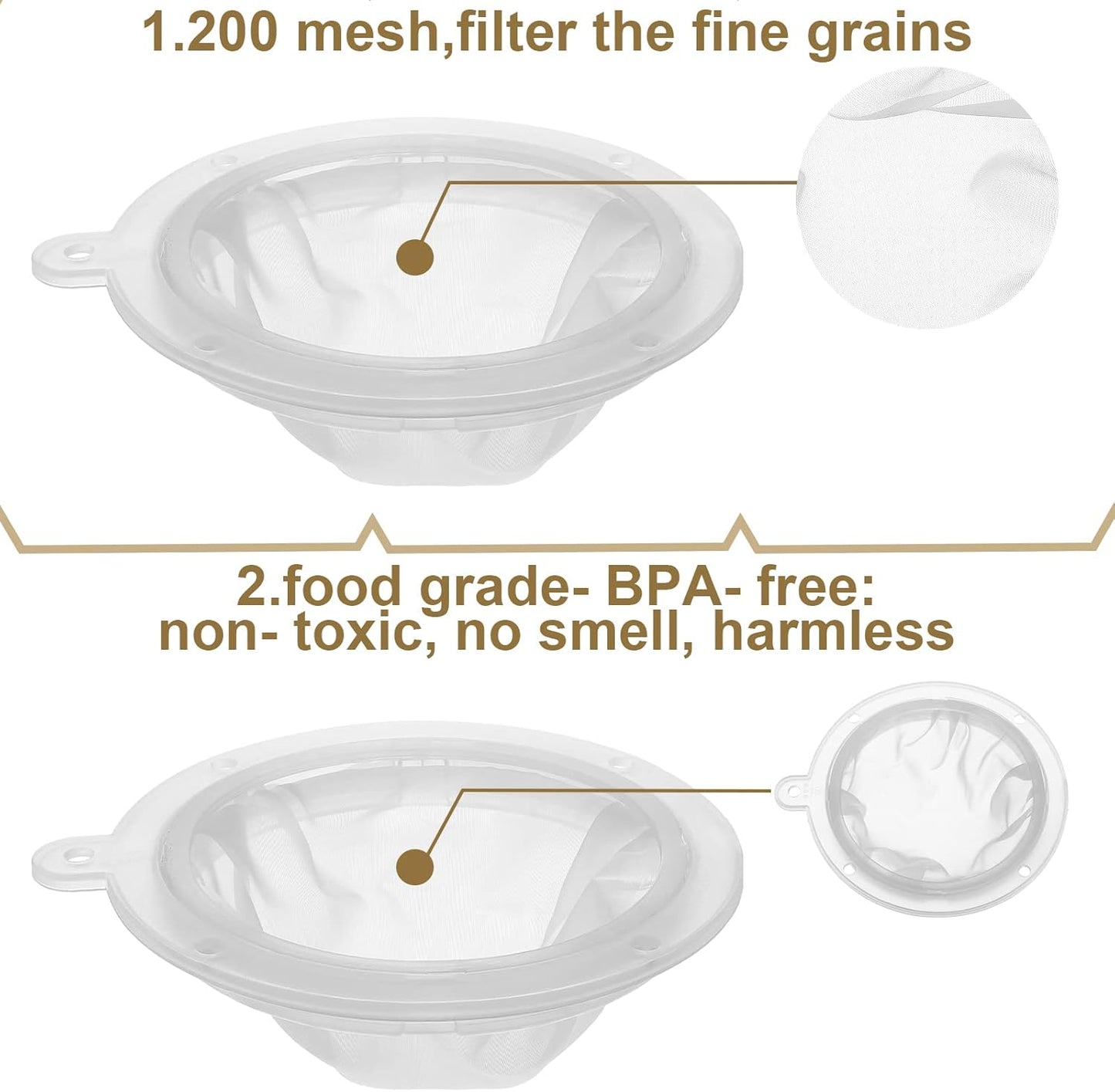 4 Pieces 200 Mesh Filter 5 Inch Food Filter Strainer Nylon Sieve Fine Mesh Plastic Reusable Strainer for Filtering Yogurt Juice Milk Honey Kitchen Whey Grease Coffee Funnels
