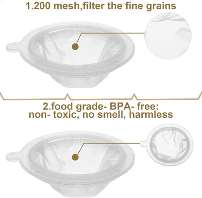 4 Pieces 200 Mesh Filter 5 Inch Food Filter Strainer Nylon Sieve Fine Mesh Plastic Reusable Strainer for Filtering Yogurt Juice Milk Honey Kitchen Whey Grease Coffee Funnels