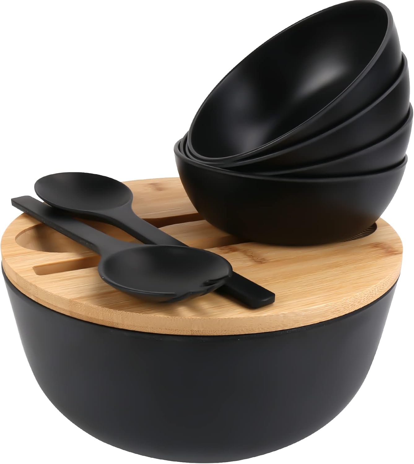ShineMe Salad Bowl Set of 3, Natural Bamboo Fiber Salad Serving Bowls with Lids,Mixing Bowl for Preparing and Serving Salad, Cereal, Fruit, Veggies, Popcorn,Chips & Bread(10",8",6")