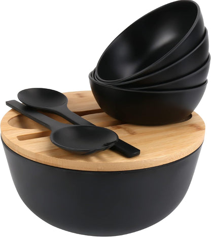 ShineMe Salad Bowl Set of 3, Natural Bamboo Fiber Salad Serving Bowls with Lids,Mixing Bowl for Preparing and Serving Salad, Cereal, Fruit, Veggies, Popcorn,Chips & Bread(10",8",6")