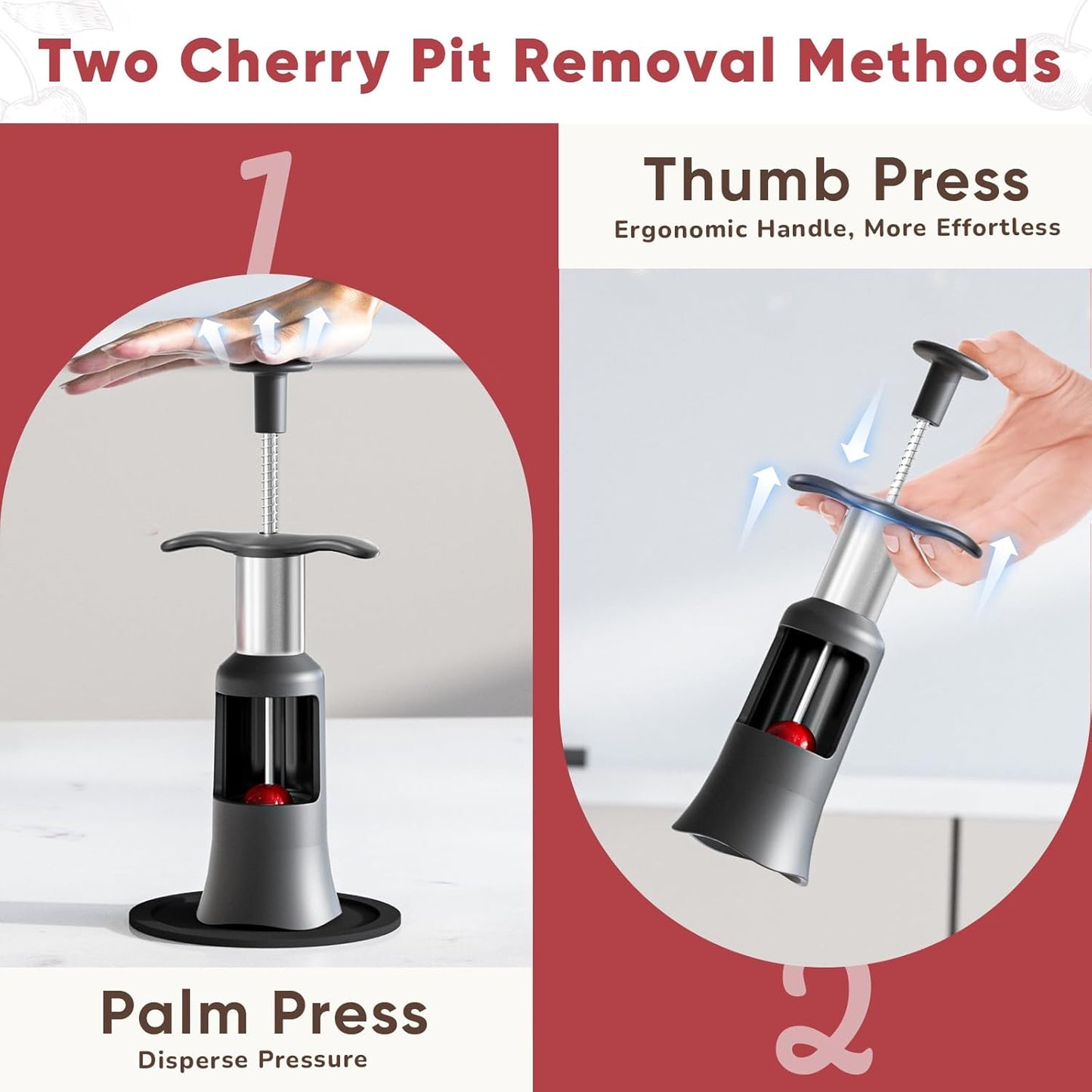 Upgraded Cherry Pitter Tool, Press-Type Cherry Pit Remover, Large 33mm Cherry Seed Remover, Food-Grade Stainless Steel & PP Plastic, Durable Kitchen Tool for Fresh Cherries, Black