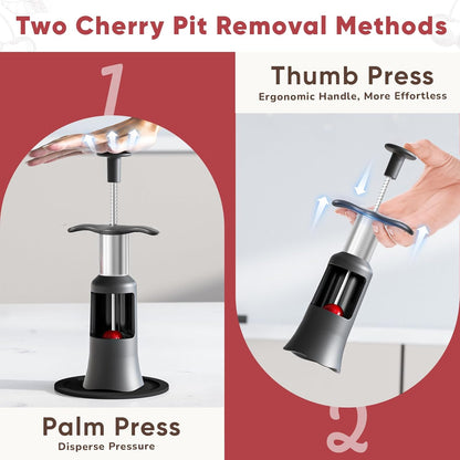 Upgraded Cherry Pitter Tool, Press-Type Cherry Pit Remover, Large 33mm Cherry Seed Remover, Food-Grade Stainless Steel & PP Plastic, Durable Kitchen Tool for Fresh Cherries, Black