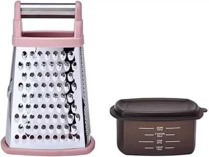 KitchenAid Gourmet 4-Sided Stainless Steel Box Grater for Fine, Medium and Coarse Grate, and Slicing, Detachable 3 Cup Storage Container and Measurment Markings, Dishwasher Safe, 10 inches tall, Black