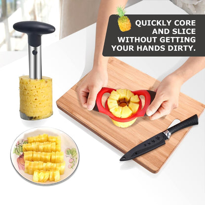 Pineapple Corer and Slicer, Stainless Steel Pineapple Cutter and Corer, Upgraded Pineapple Peeler and Apple Corer Tool with Pineapple Core Remover for Corer Tool Kitchen (Black)