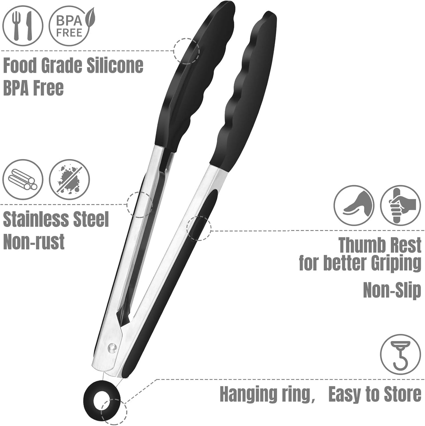 Hotec Silicone Kitchen Tongs for Cooking 9-Inch Serving Tongs with Silicone Tips, Set of 3 (Gradient Blue)