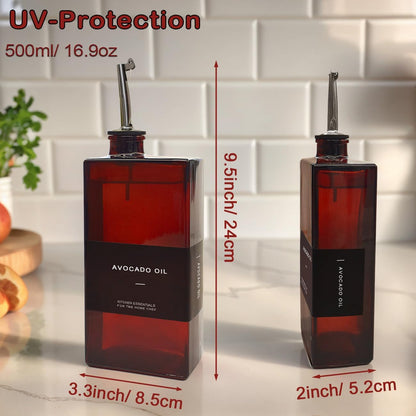 Olive Oil Dispenser Bottle for Kitchen- 16.9oz Oil Bottles UV Protection, Oil and Vinegar Dispenser Set, Drip-Free Pourer, Elegant Kitchen Essential- 16.9oz, Set of 2