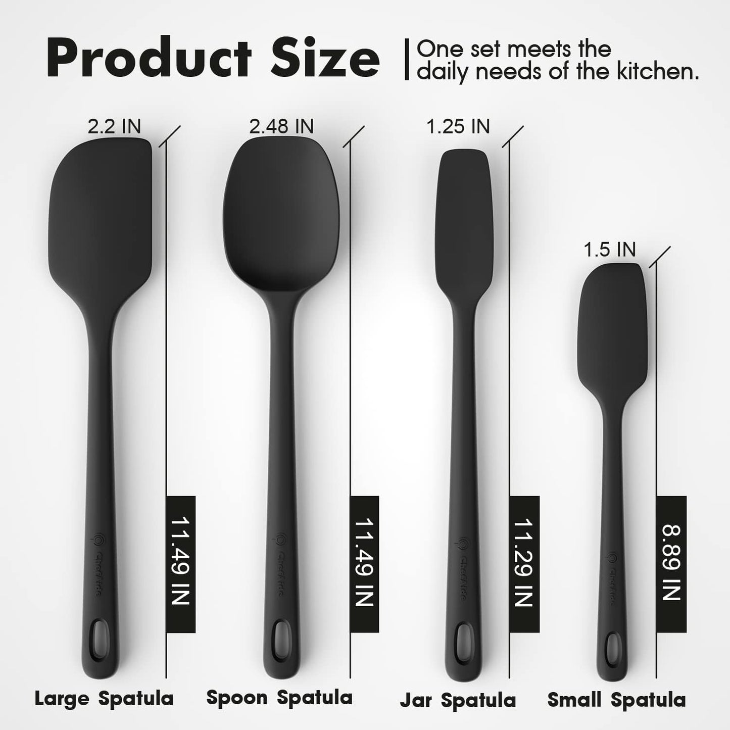 ChefAide 5 Pieces Silicone Spatula Set, Food Grade Rubber Spatula, Upgrade Strong Handle with Ergonomic Grip, Heat Resistant Up to 600°F for Nonstick Cookware, Cooking