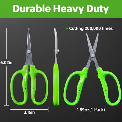 Garden Scissors, 6in Pruning Shears Snips Non-stick Coated Sharp Steel Blades - Gardening Tools Garden Shears for Plants Herb Flowers in Grow Tent and Hydroponics, Curved Blade