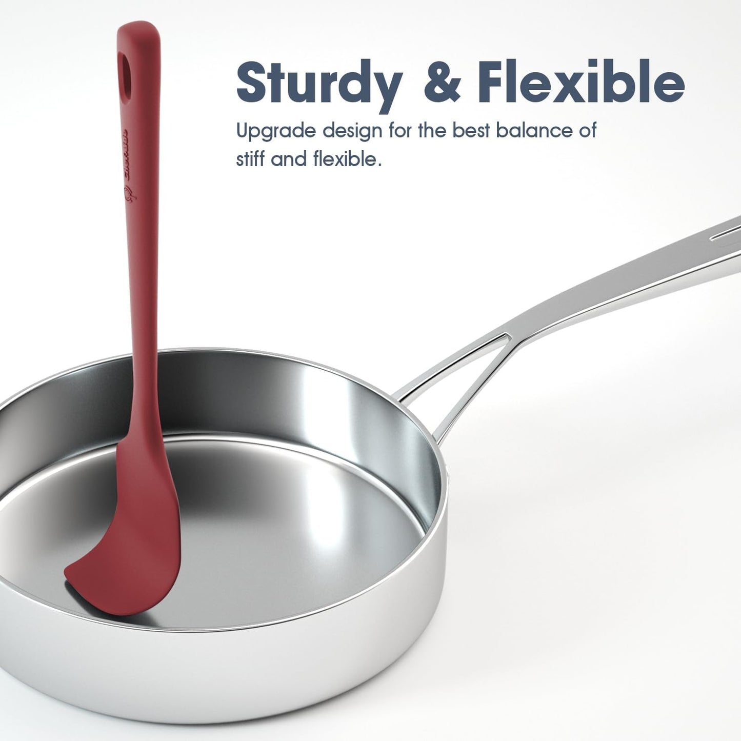 ChefAide 5 Pieces Silicone Spatula Set, Food Grade Rubber Spatula, Upgrade Strong Handle with Ergonomic Grip, Heat Resistant Up to 600°F for Nonstick Cookware, Cooking