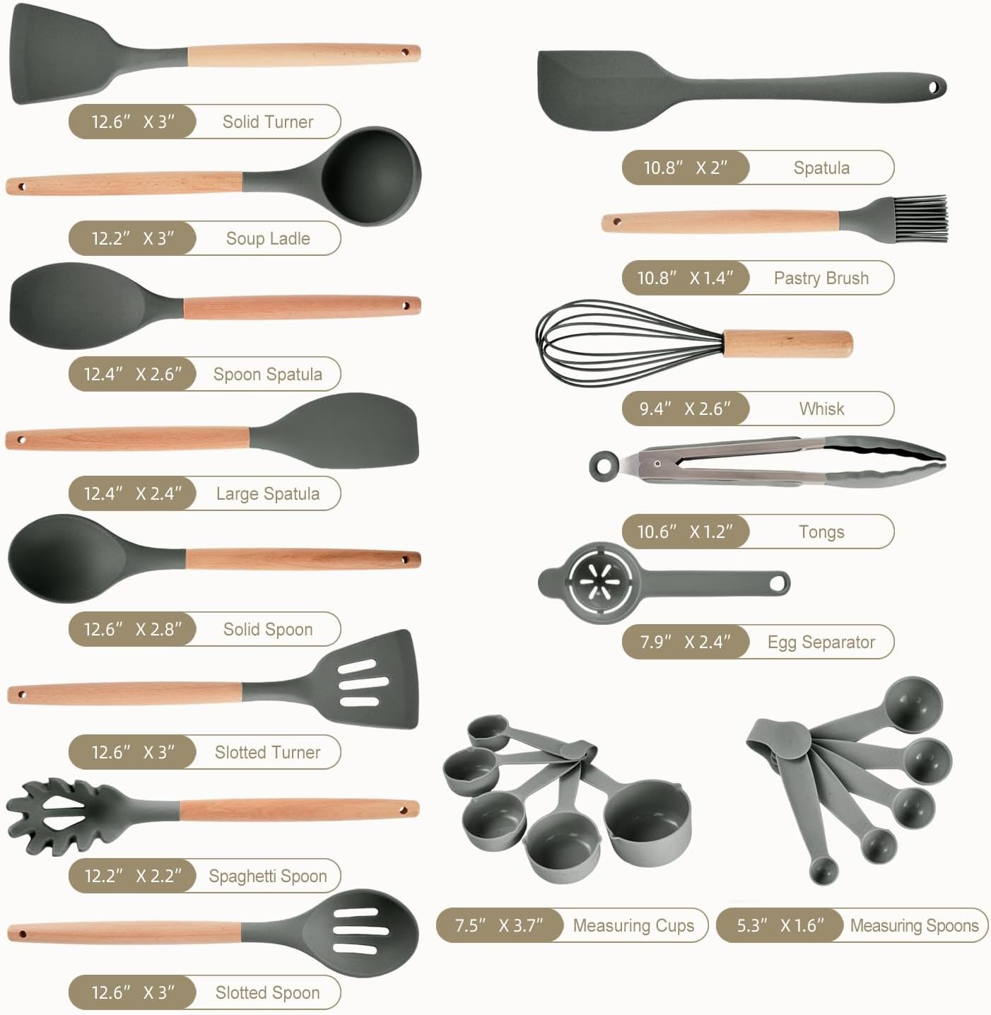 Kitchen Utensils Set - 34 PCS Non-Stick Silicone Cooking Utensils Set Spatula Set with Holder, Wooden Handle Spoon,Brush,Whisk Kitchen Gadgets Tools Set for Nonstick Cookware (Cream White-34P)