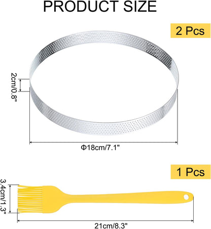 uxcell 2pcs Perforated Cake Rings 5.9 Inch Stainless Steel Round Cake Mousse Ring Molds with Brush for Baking Cake Dessert Pastry Making, Silver Tone
