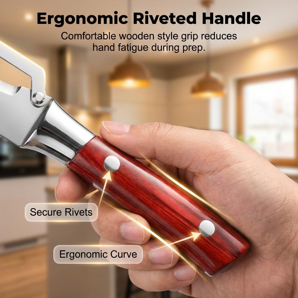 Multi-Functional Vegetable Peeler for Kitchen, Sharp Stainless Steel Peeling Tool with Comfort Wooden Handle & Integrated Bottle Opener, Versatile Gadget for Fruits and Veggies (2 PCS)