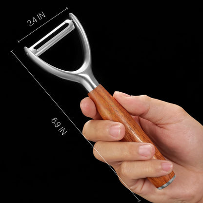 Serrated Blade Premium I Type 304 Stainless Steel Multifunctional Kitchen Peeler Real Wood Handle Ultra Sharp Blade Vegetable Potato Apple（Agarwood）