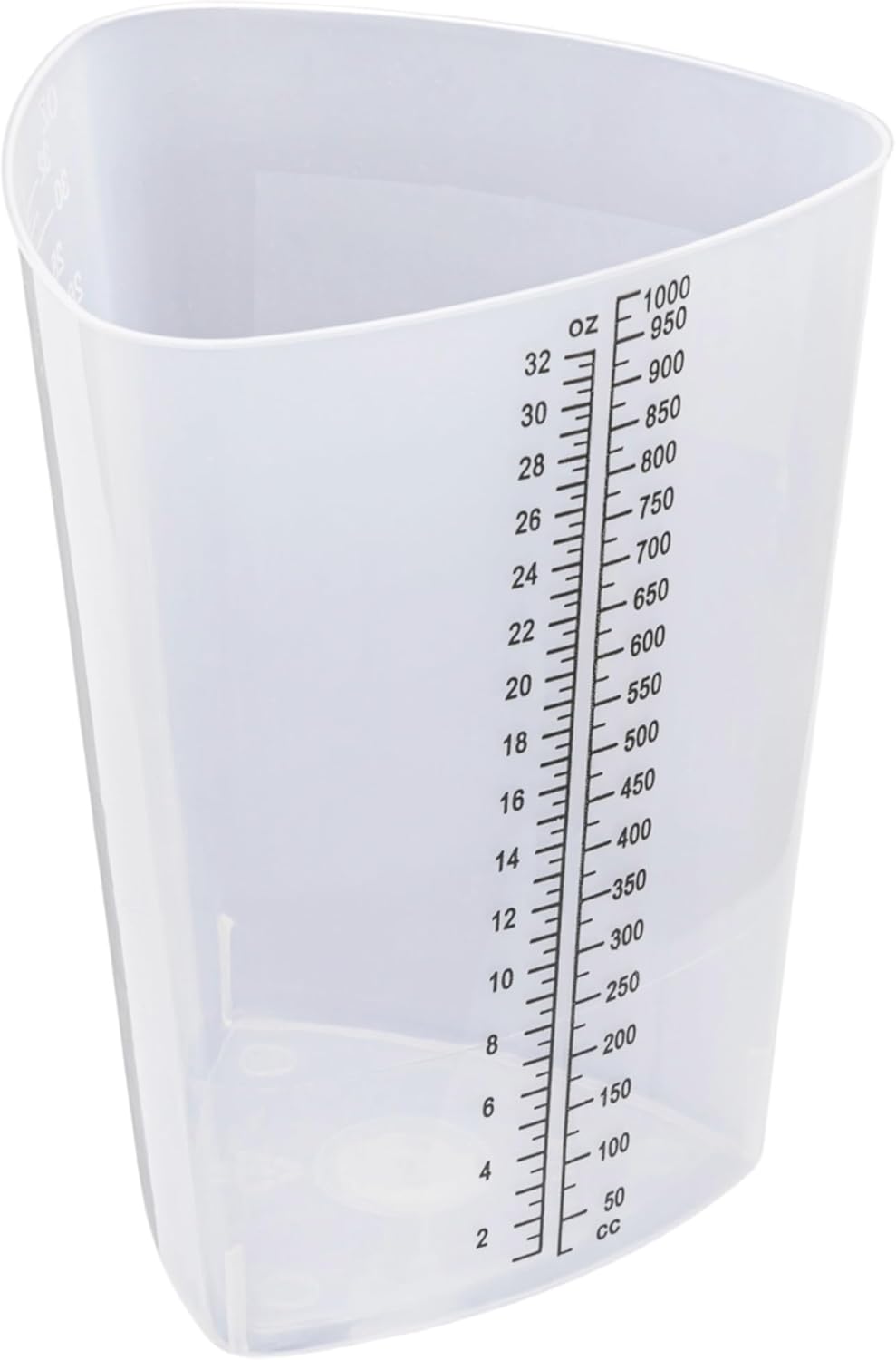 Vakly Plastic Graduated Triangular Intake Output Container [5 Pack] 32 ounce Three-Sided Translucent Laboratory Beaker for Measuring & Mixing - Clear Markings in oz & cc - for Specimen, Paint & Epoxy
