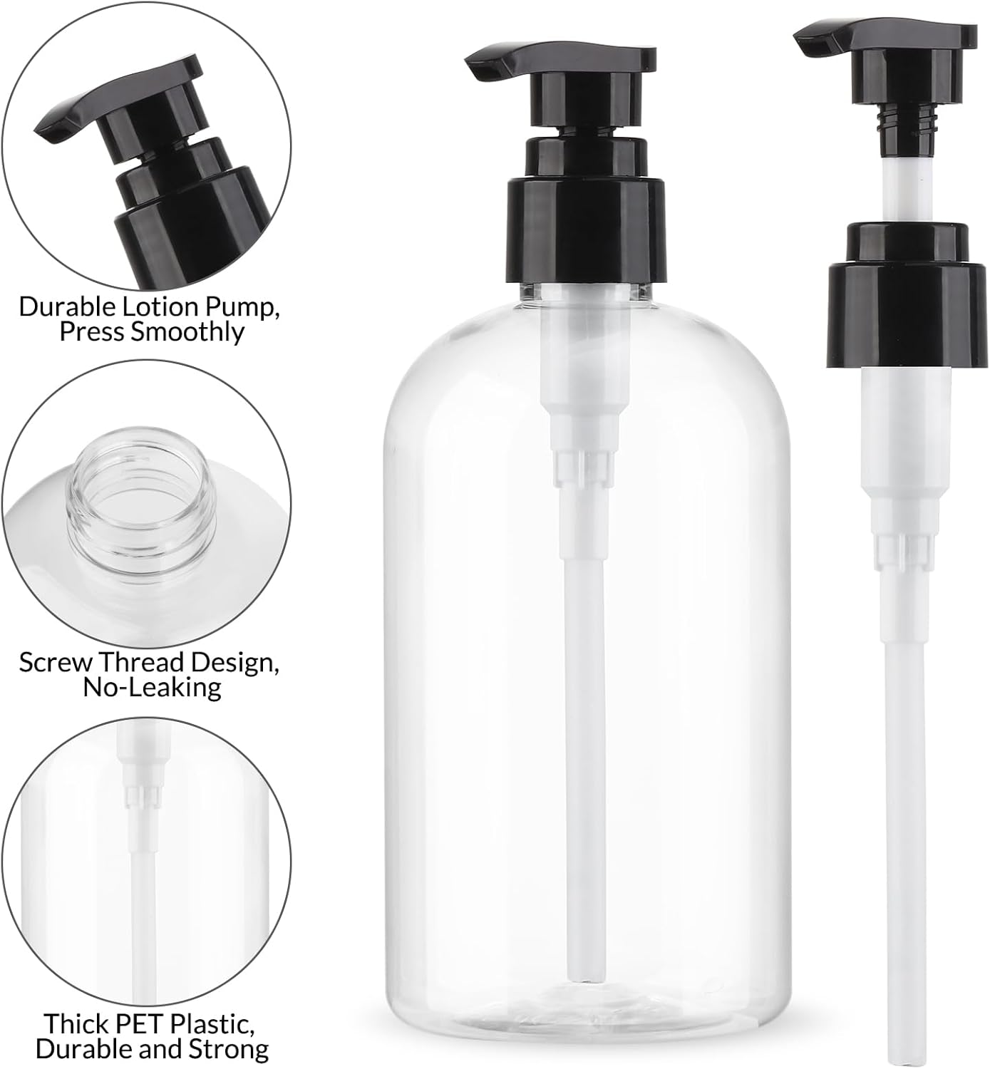 Empty Pump Bottles Dispenser 2 Pack 300ml/10.15oz. Clear Plastic Pump Bottle Dispenser for Essential Oil Soap Lotion Shampoo