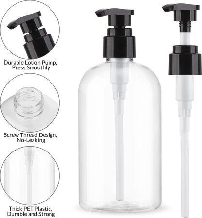 Empty Pump Bottles Dispenser 2 Pack 300ml/10.15oz. Clear Plastic Pump Bottle Dispenser for Essential Oil Soap Lotion Shampoo
