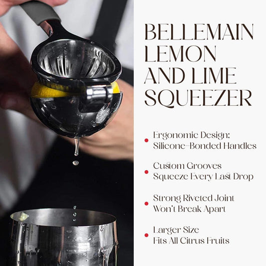 Bellemain Citrus Juicer | Metal Lemon Squeezer | Lime and Lemon Juicer Stainless Steel with Silicone Handles | Manual Juicer, Citrus Squeezer, Hand Held Juicer | Bar Juicer for Bartender (White)