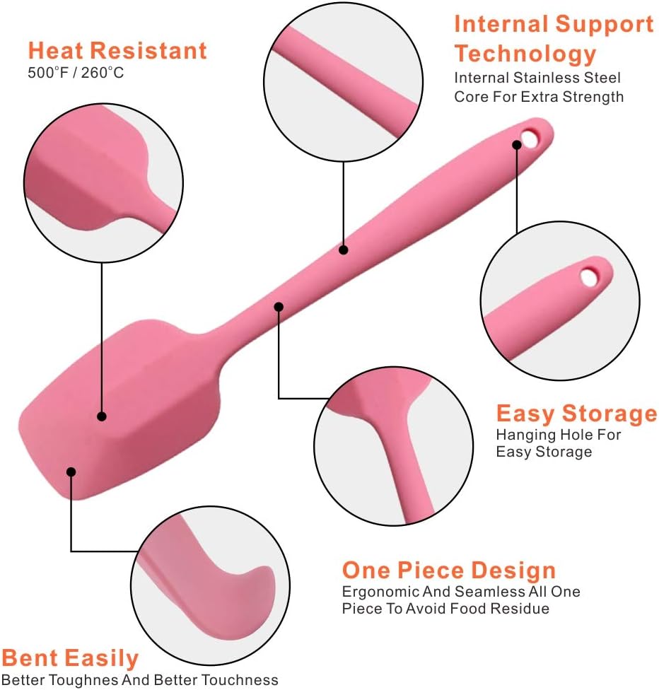 Silicone Spatulas Set of 6, Rubber Spoon Spatula Heat Resistant Spoonula One Piece Design Seamless Spatula Non-Stick Scrapers Baking Mixing Tool (Black)