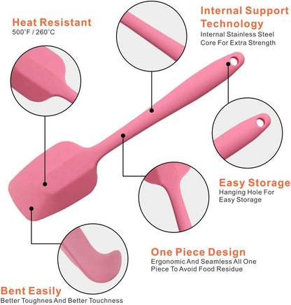 Silicone Spatulas Set of 6, Rubber Spoon Spatula Heat Resistant Spoonula One Piece Design Seamless Spatula Non-Stick Scrapers Baking Mixing Tool (Black)
