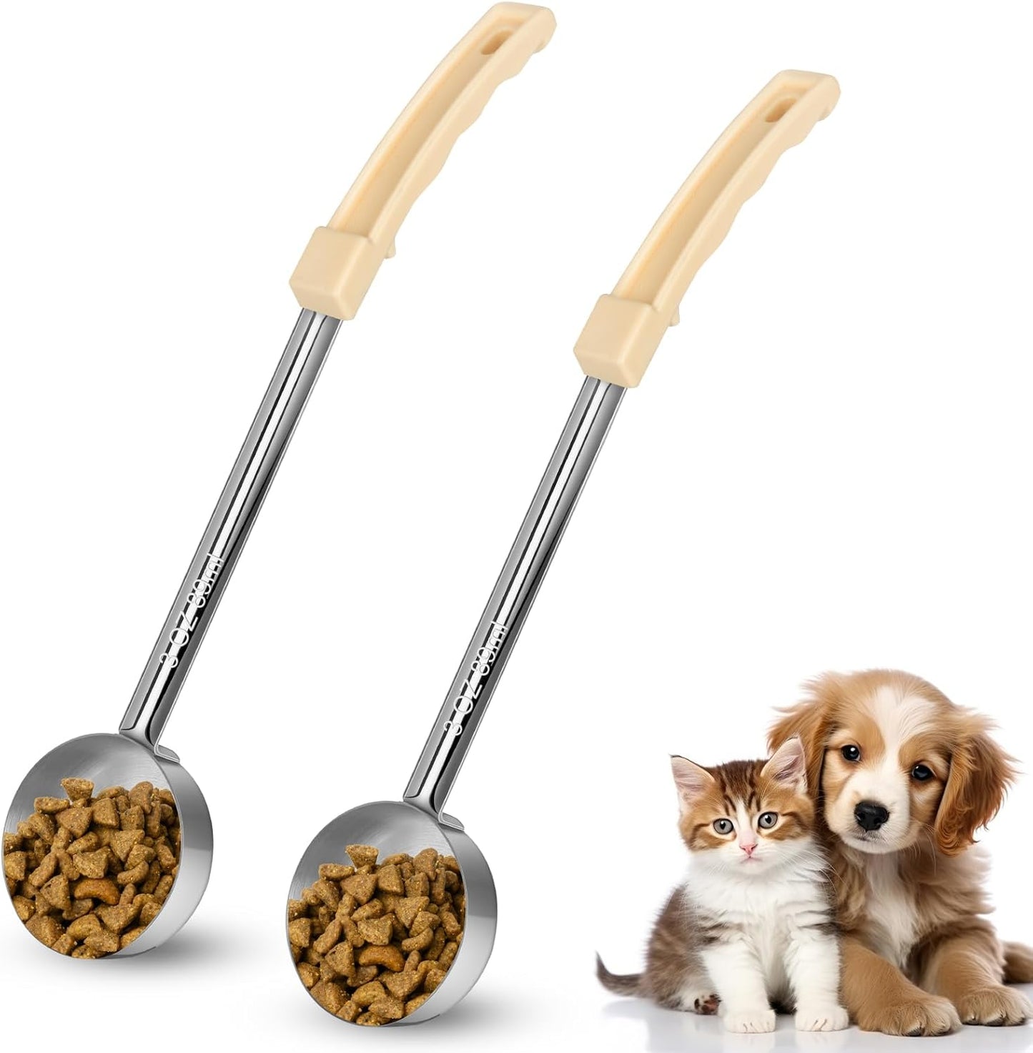 2 Pcs Dog Food Scoop Long Handled Scoops 3/4 Cup Stainless Steel Measuring Cups Portion Control Serving Spoons for Dogs Cats Birds and Rabbits Pet Food Feeding Scoop (3/4 Cup)