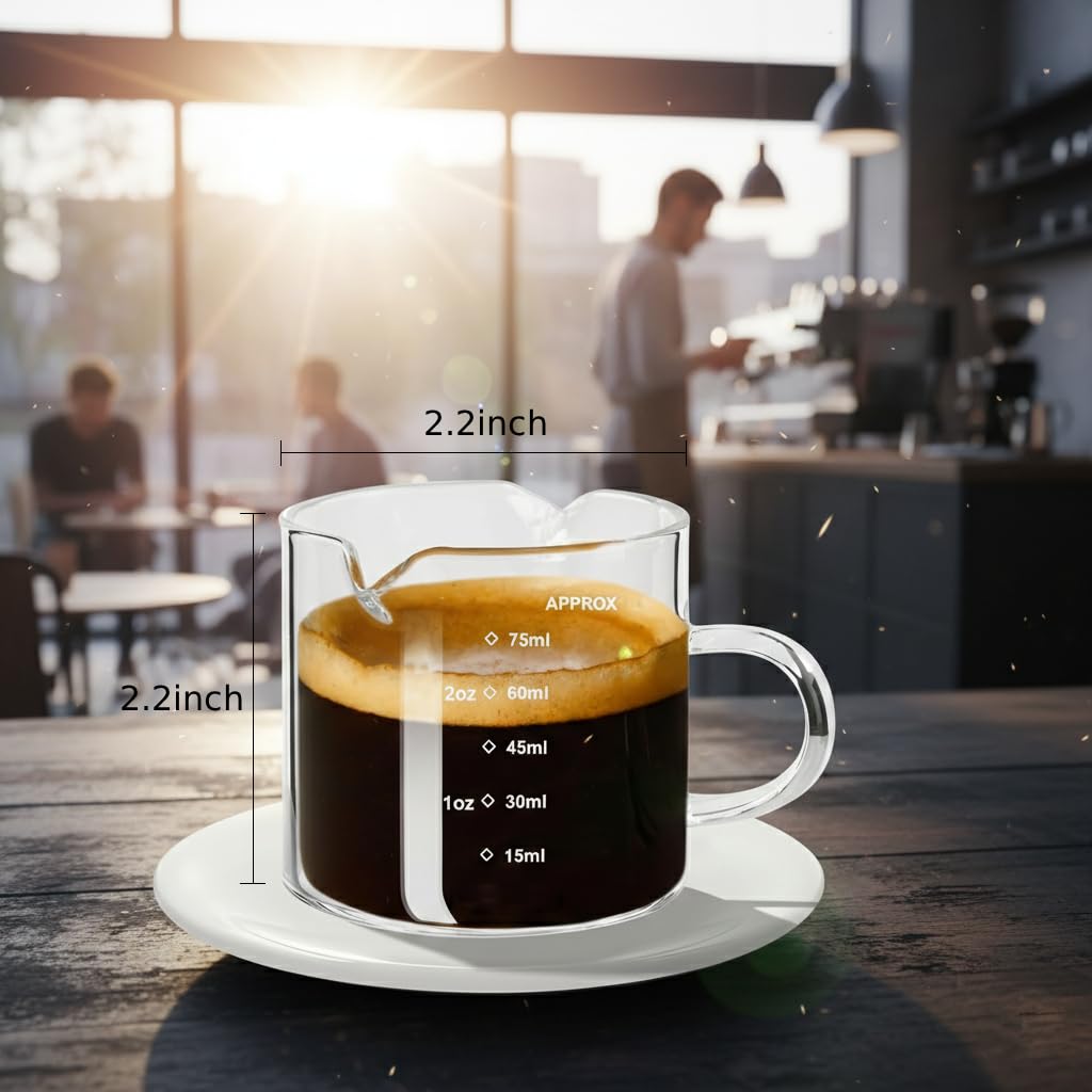 Espresso Shot Cups Set of 2, 4 OZ glass measuring cup, coffee bar essentials, Milk Cup with Handle, Espresso Accessories for Machine